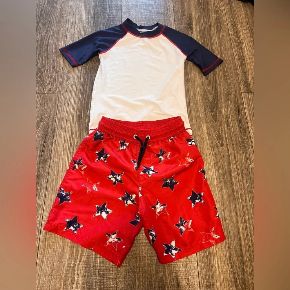 Tommy Bahama Kids Boys 2 Piece Bathing Suit Red White Blue Stars Size 5 - 6